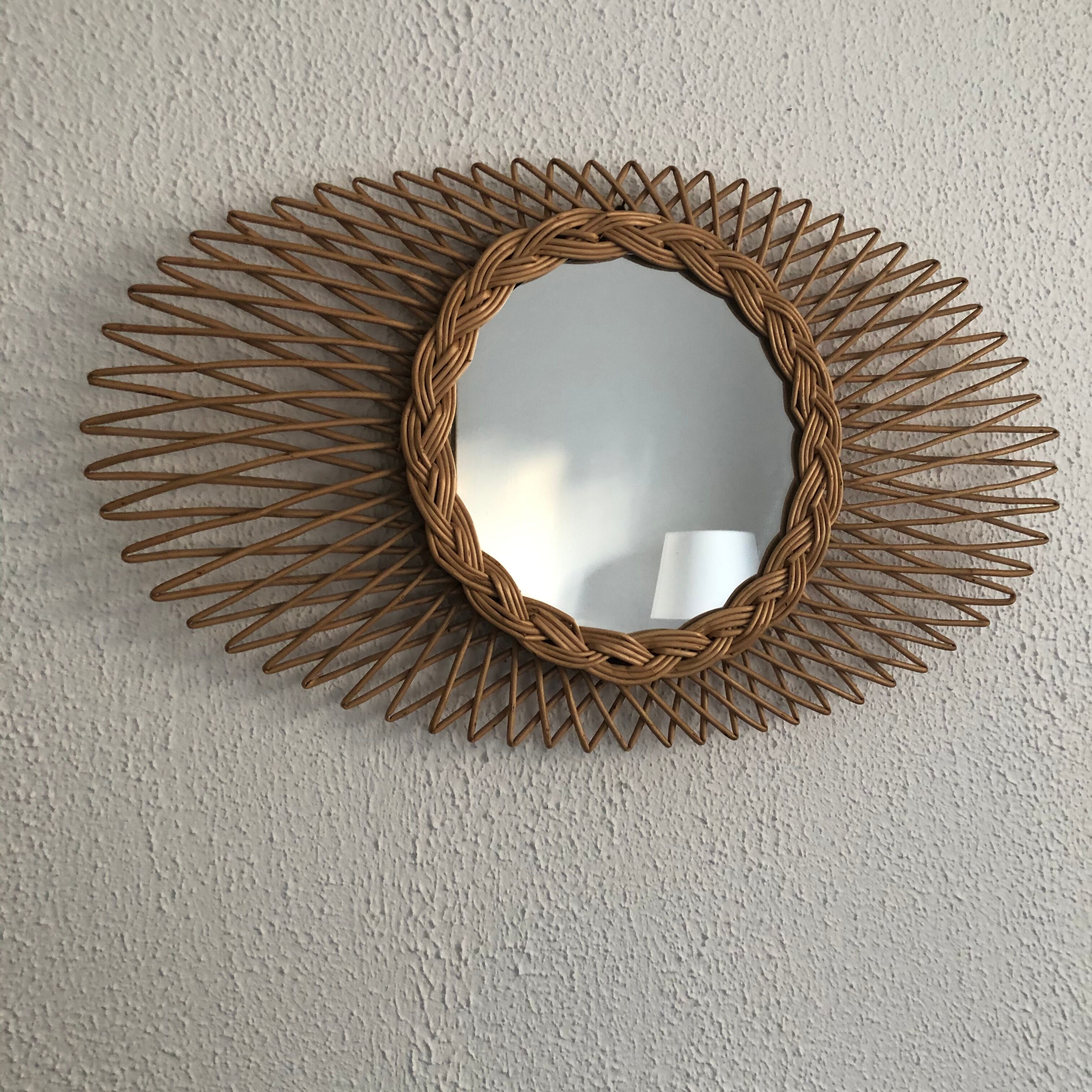Vintage oval rattan sun mirror 1960 - 52 x 30 cm