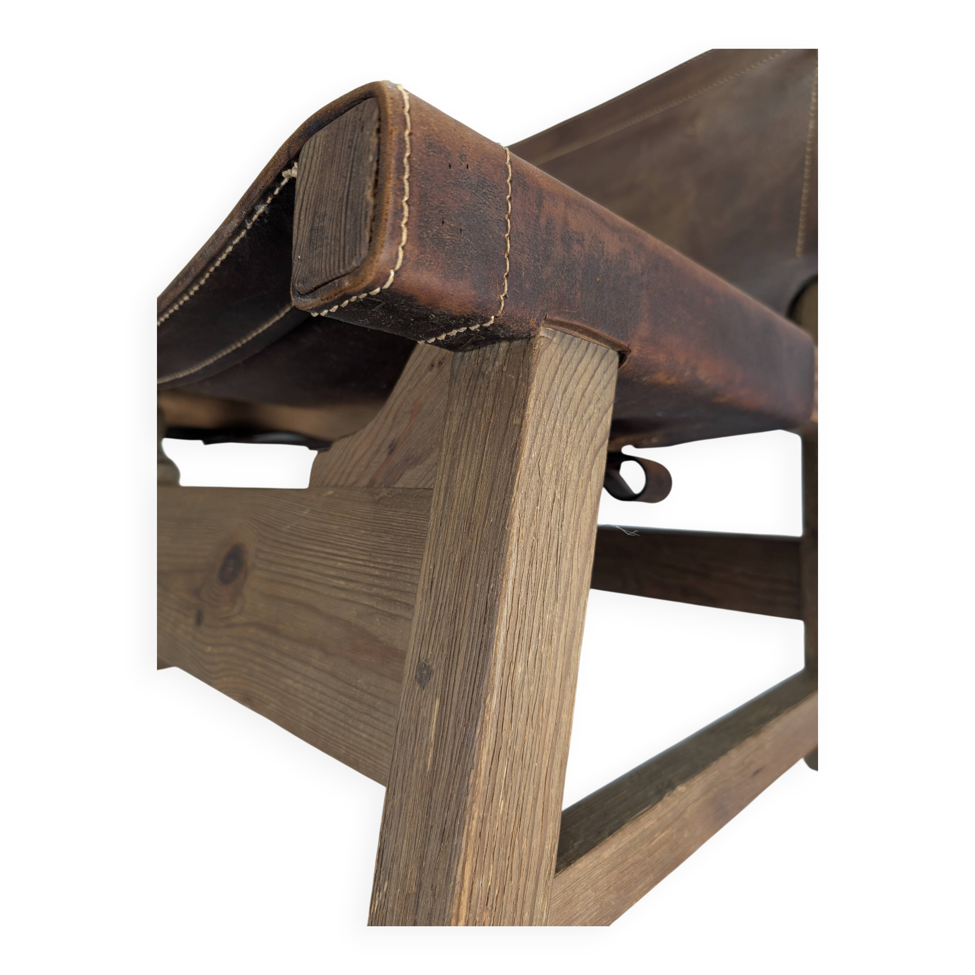 Set of 5 Spanish Leather and Oak Chairs