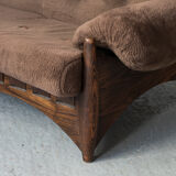 Brutalist 3-seater sofa with a super soft brown fabric, 1970’s