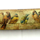Old Napoleon III pen tray, chewed cardboard and chromo: Alignment of birds