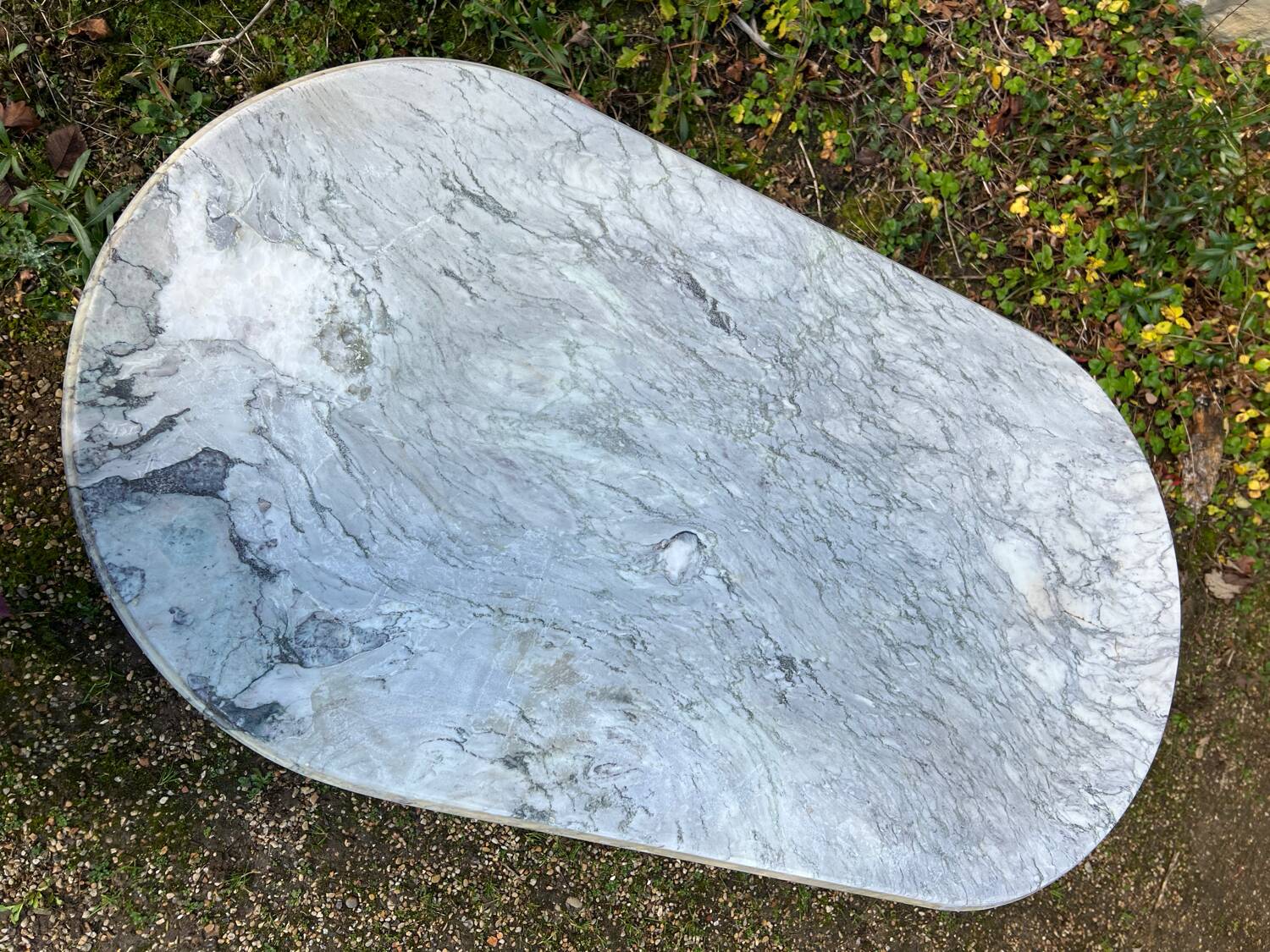 Large oval matte marble bistro table