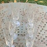 6 champagne flutes in glass and crystal, chiseled, vintage