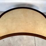 Large Italian Single Column Crescent-Shaped Desk in Goat Skin & Brass 1950s