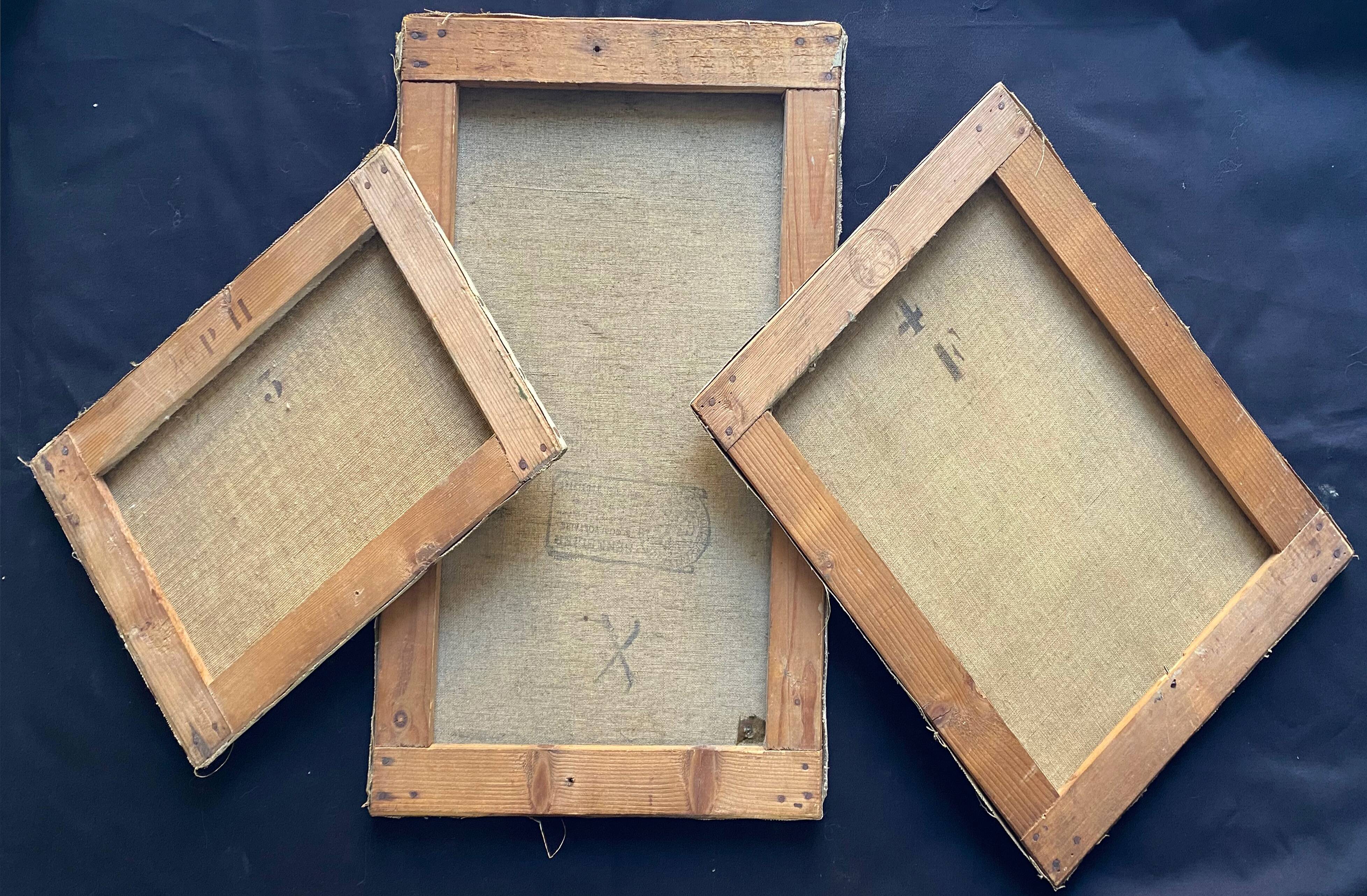 Paintings lot of 3 HST Landscapes Garden Pond early XX°