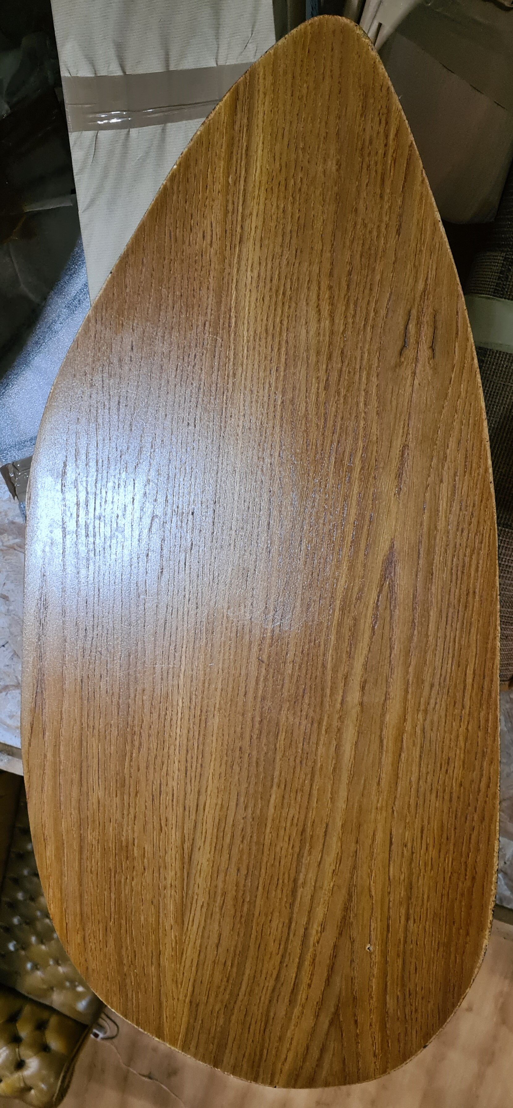 asymmetrical coffee table (free form) 1960 a 70 , plate blond foot conical foot 90x42xh49
