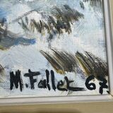 Antique painting, landscape under the snow, signed Fallet 1967