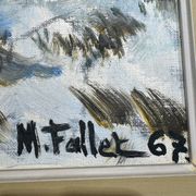 Antique painting, landscape under the snow, signed Fallet 1967