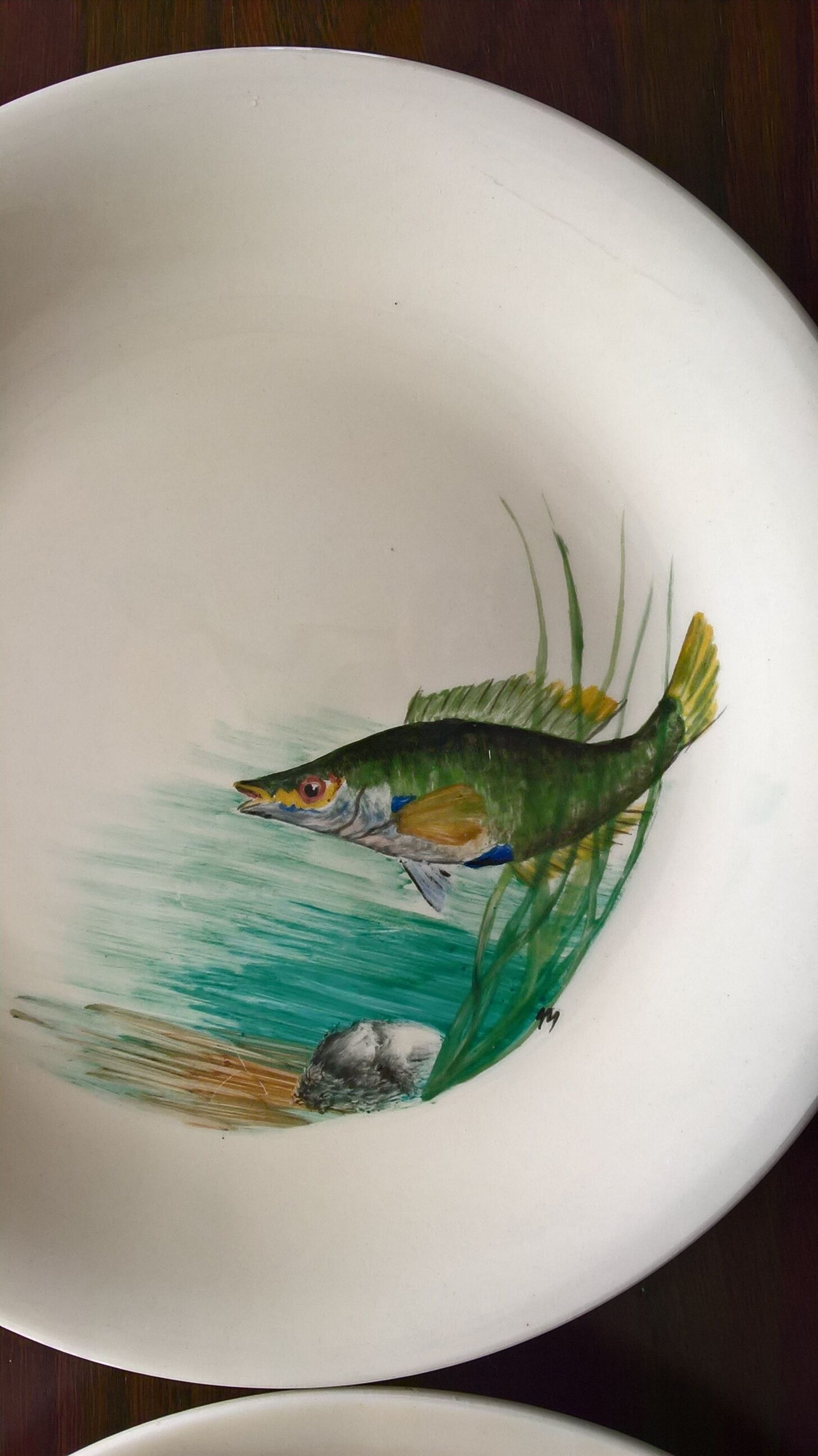 12 fish plates Proceram Cerel Aubagne, 1950s
