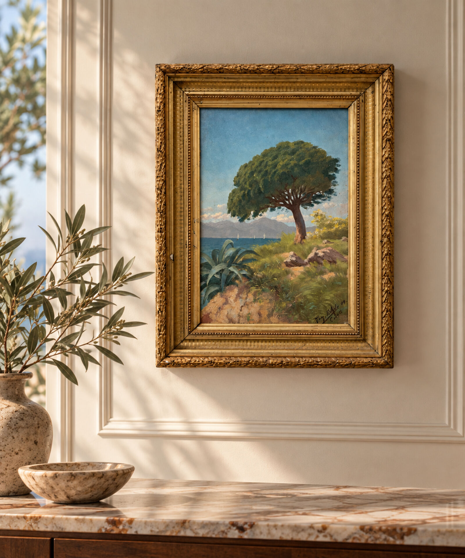 Oil on panel Cannes La Bocca 1909 signed Tom Evans