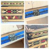 Boîte ancienne artisanale en marqueterie de paille, années 1920