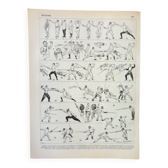Old engraving 1898, Fencing, combat, sport, sword • Original and vintage lithograph