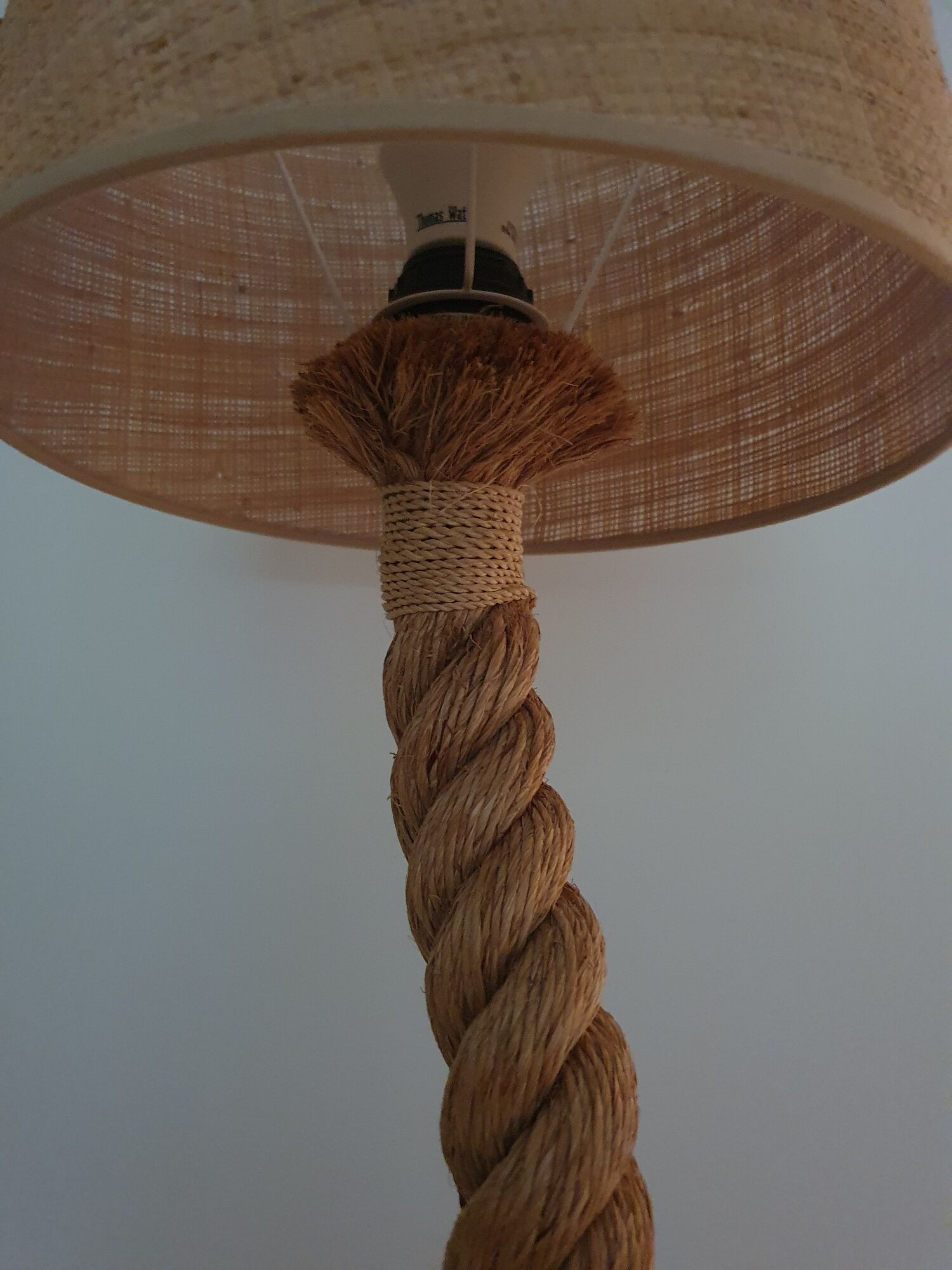 Craft rope lamp with lampshade in raffia 60s-70s