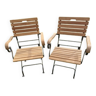Pair of teak armchairs