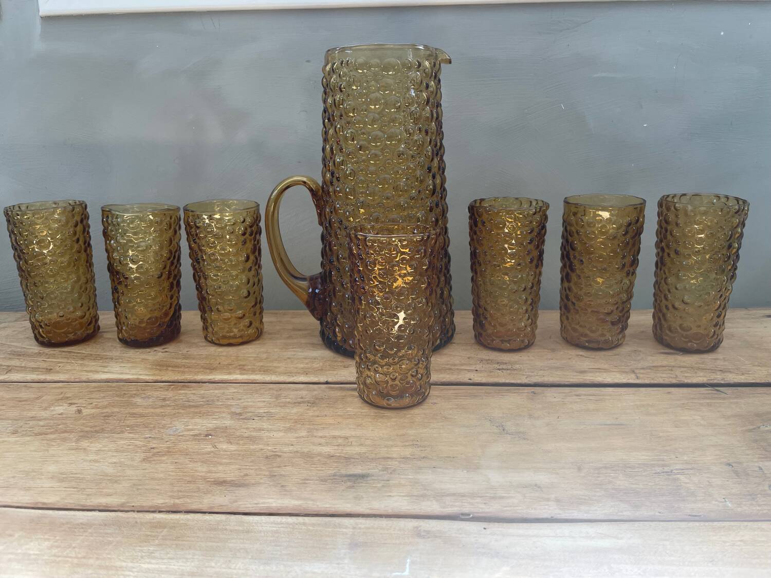 Orangeade service, carafe and seventies glasses