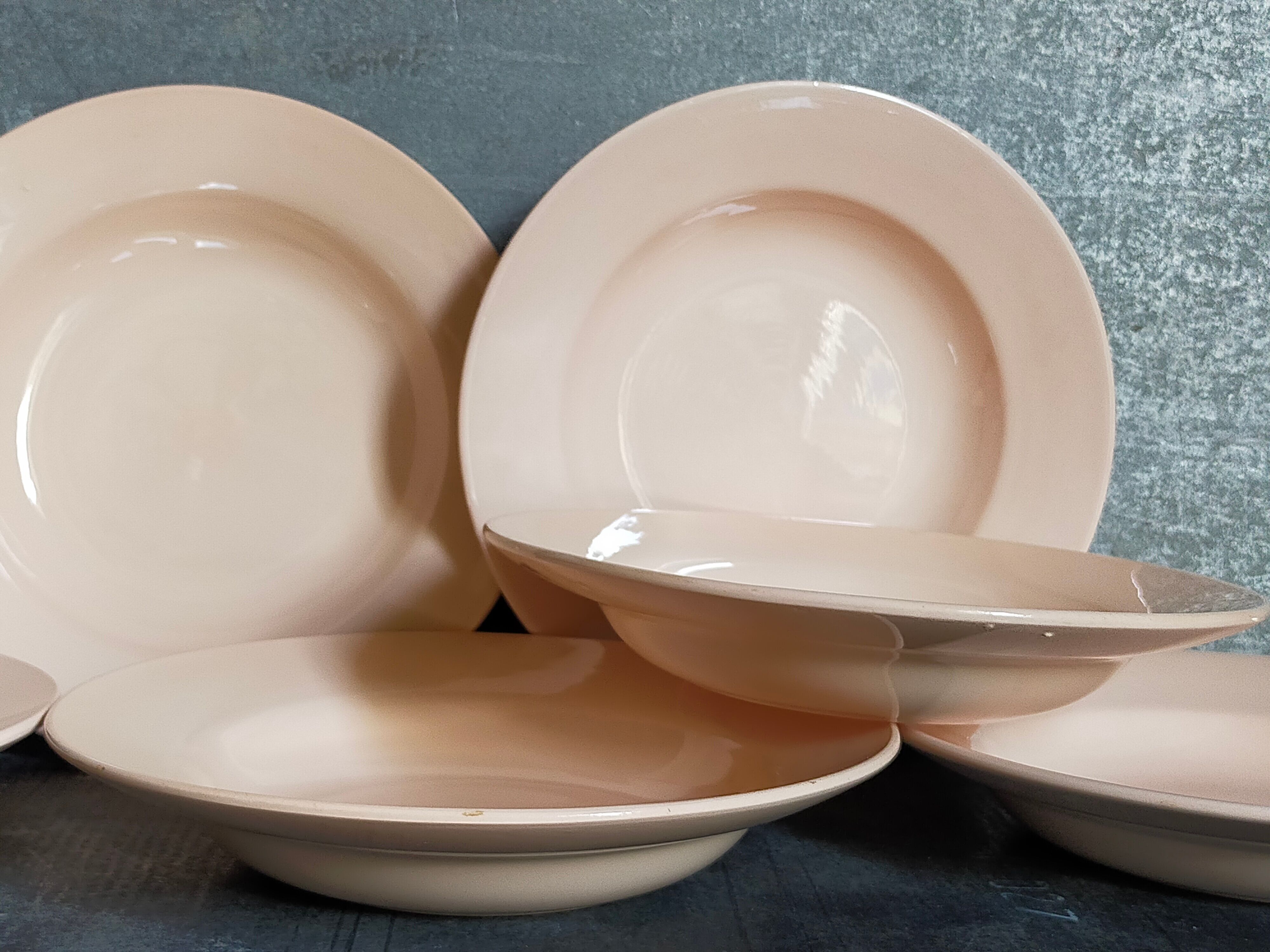 Six pastel earthenware plates from Digoin and Sarreguemines antiques
