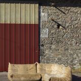 Canapé Togo 4 places en velours beige par Michel Ducaroy, Ligne Roset, 1973