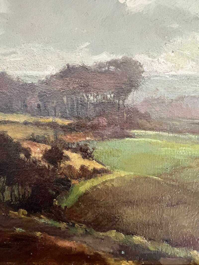 Painting “Countryside Landscape”, oil on hardboard, signed.