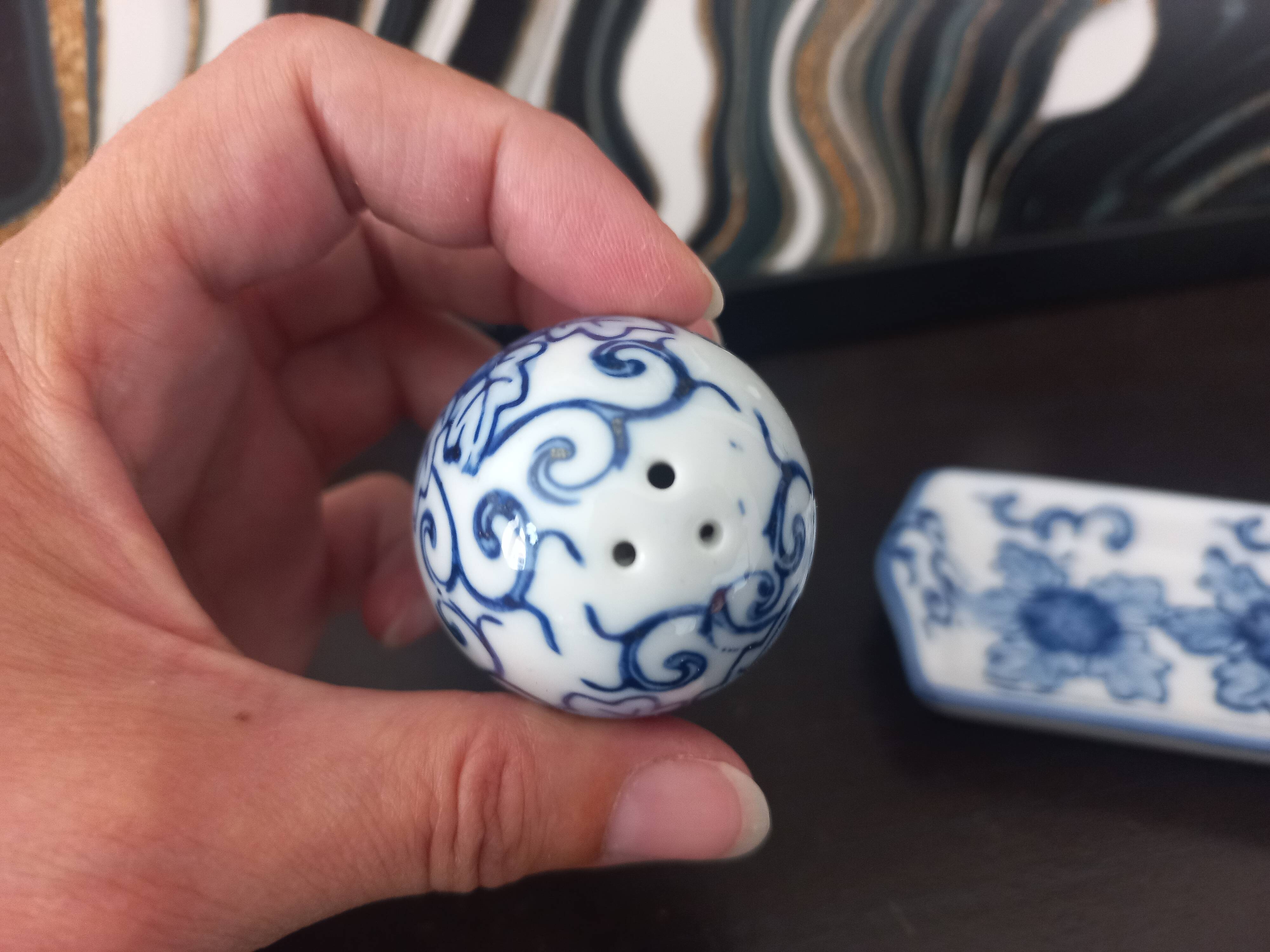 Vintage blue porcelain salt and pepper shakers