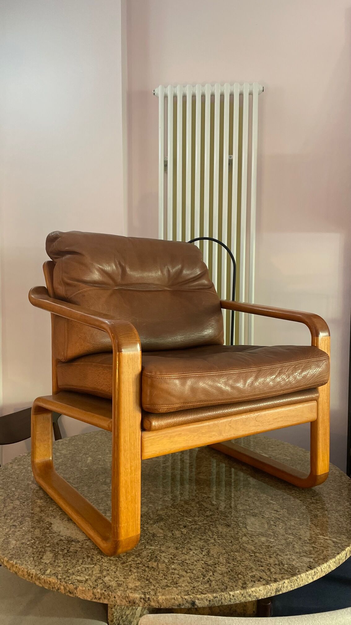 Armchair HS Denmark in leather and teak from the 60s