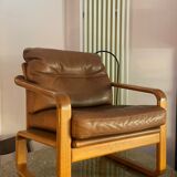 Armchair HS Denmark in leather and teak from the 60s