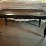 Antique black lacquered coffee table with caning – painted decoration – late 19th century