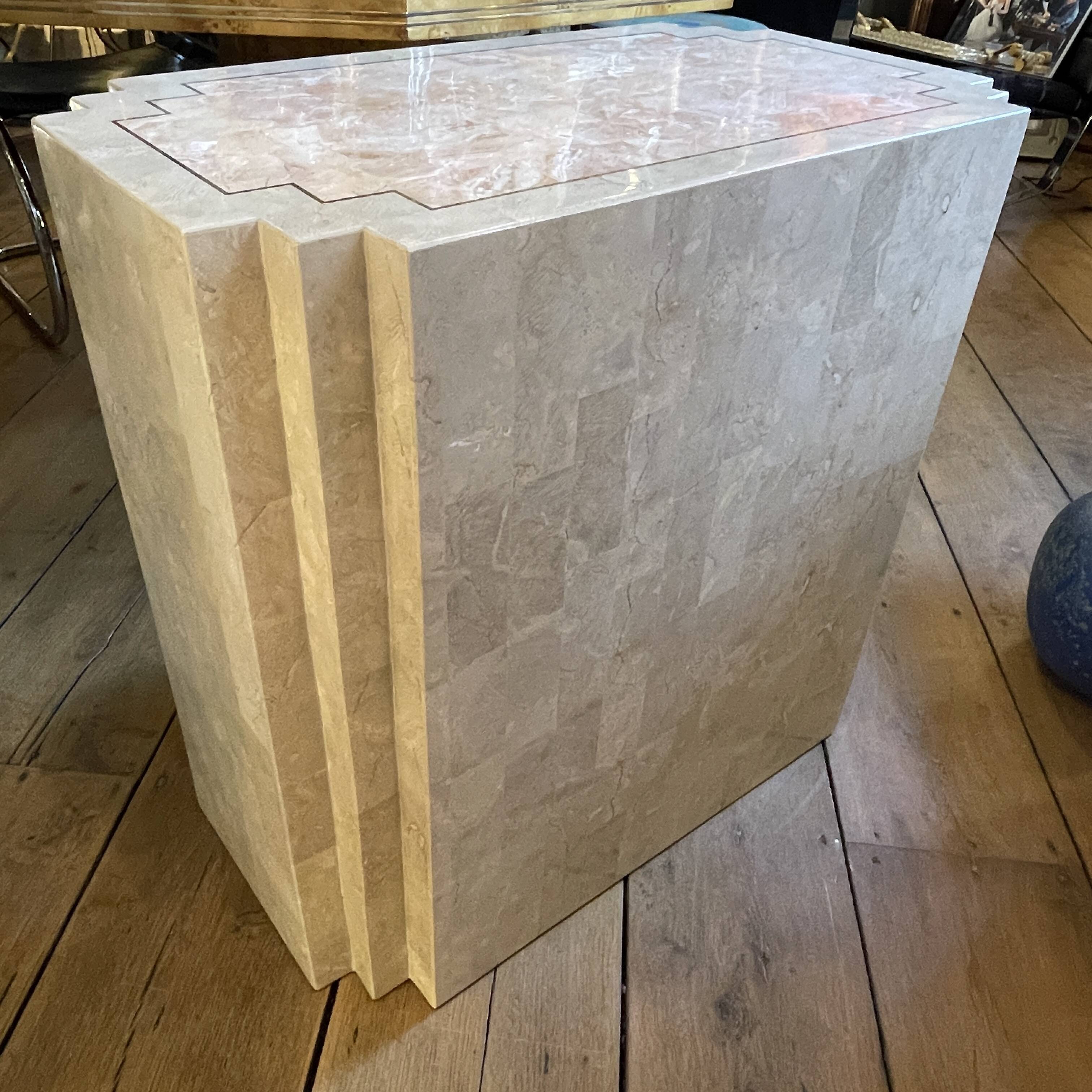 Double-sided dresser Design, travertine & brass threads, ca 1960