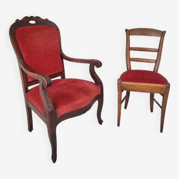 Walnut armchair and chair
