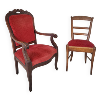 Fauteuil et chaise en noyer