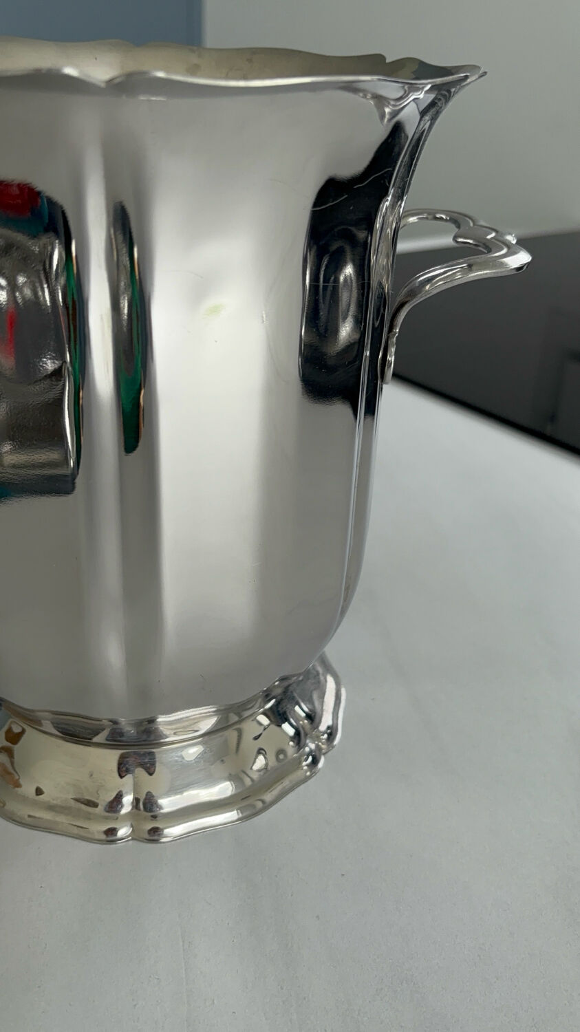 Stainless steel champagne bucket by Guy Degrenne, antique metal decoration - accessory