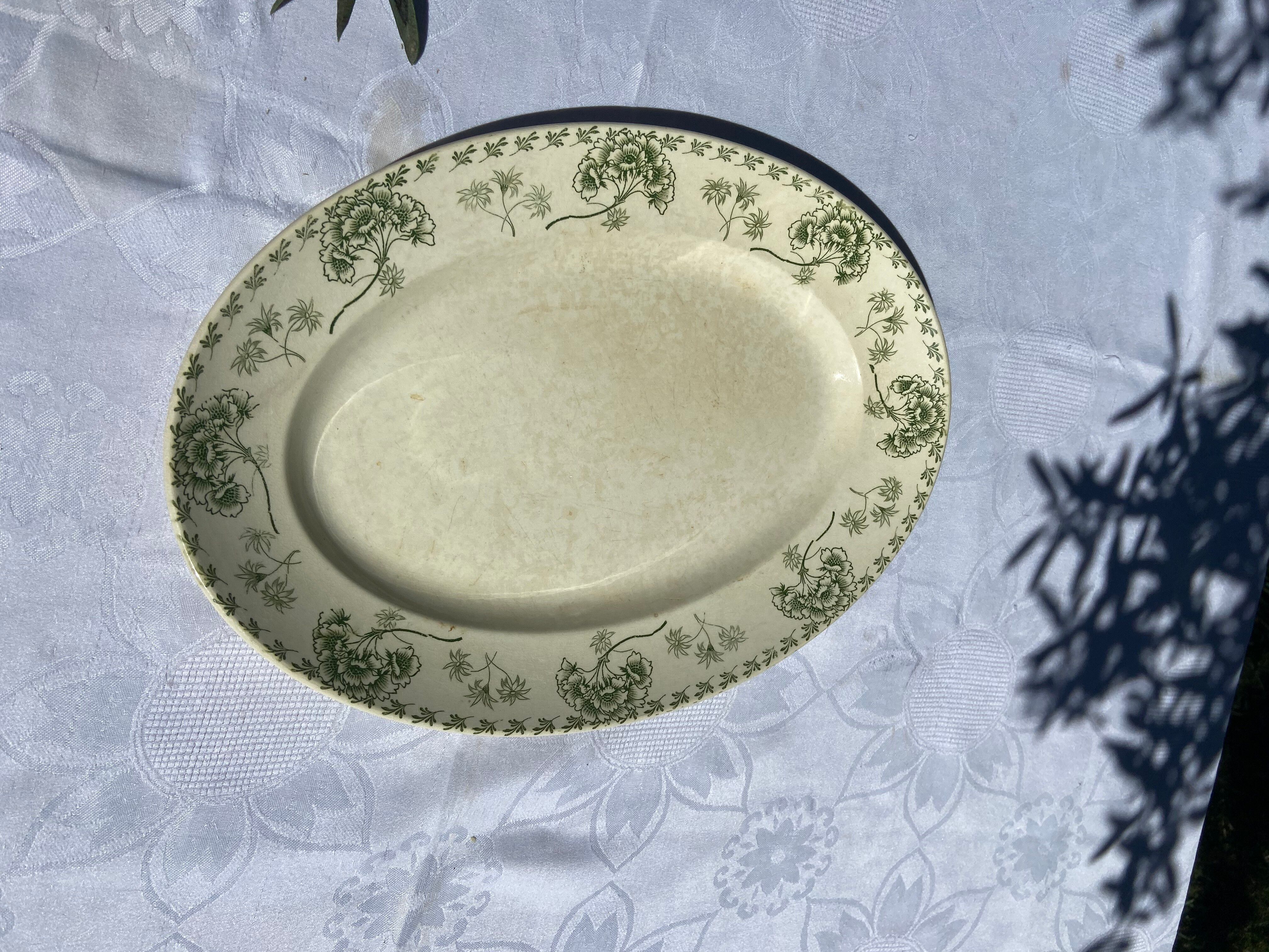 Large antique serving dish Sarreguemines Palmyre – floral earthenware v