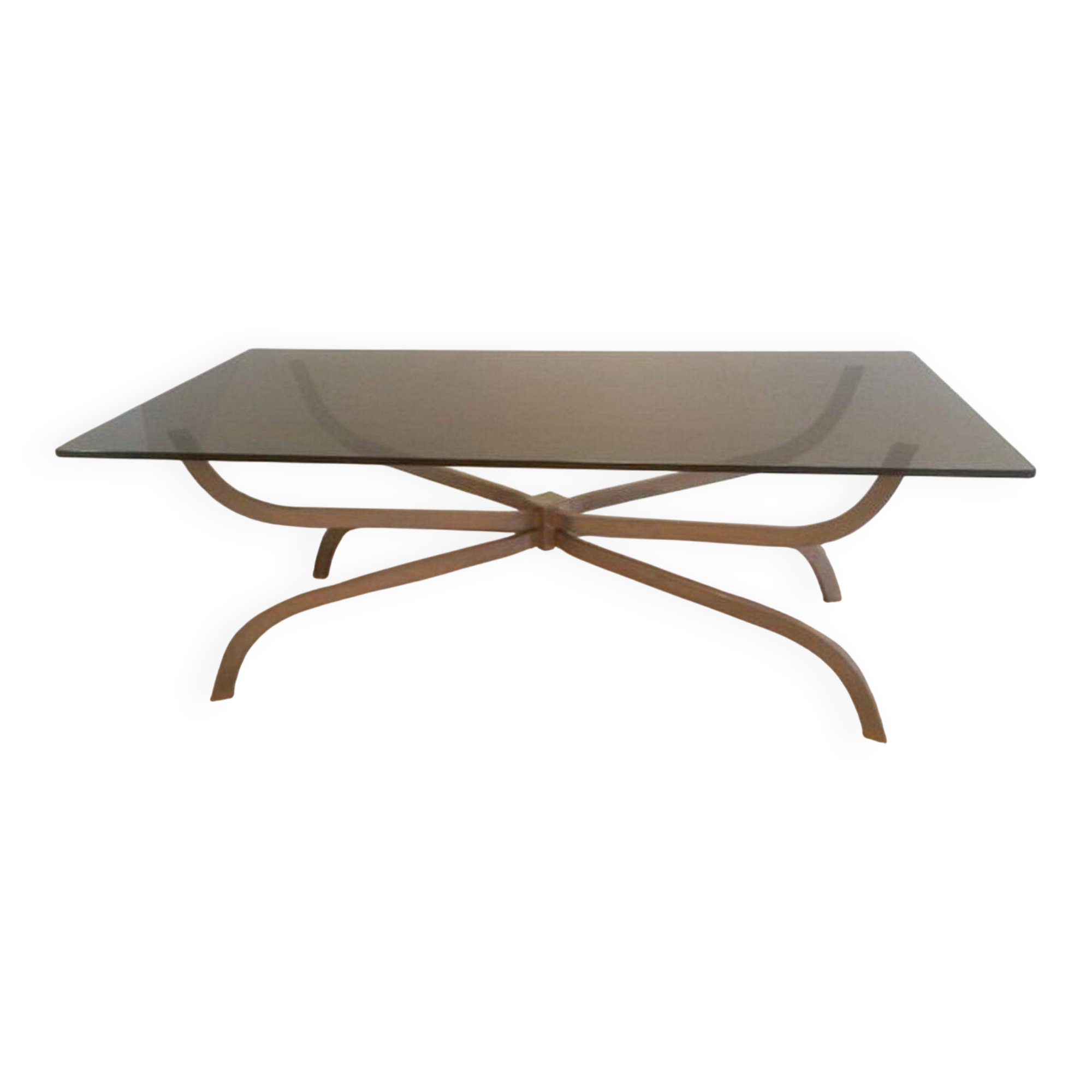 Coffee table in brushed steel and smoked glass top by Maison Charles