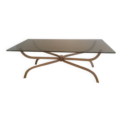 Table basse en acier brossé et dalle de verre fumé de la Maison Charles