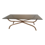 Coffee table in brushed steel and smoked glass top by Maison Charles