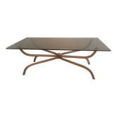 Table basse en acier brossé et dalle de verre fumé de la Maison Charles