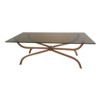 Coffee table in brushed steel and smoked glass top by Maison Charles