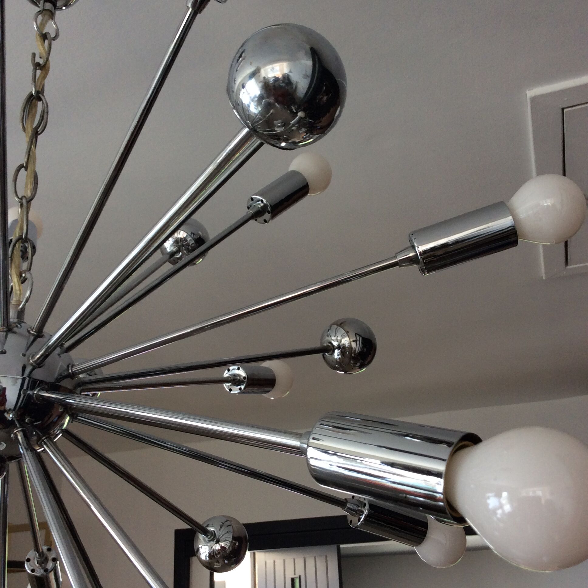 Sputnik XXL chandelier of the 60s-70s chrome metal 20 lamps