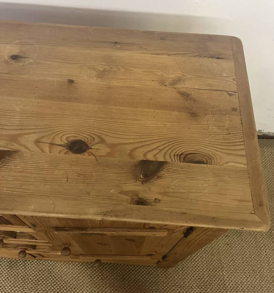 Vintage solid pitch pine chest of drawers