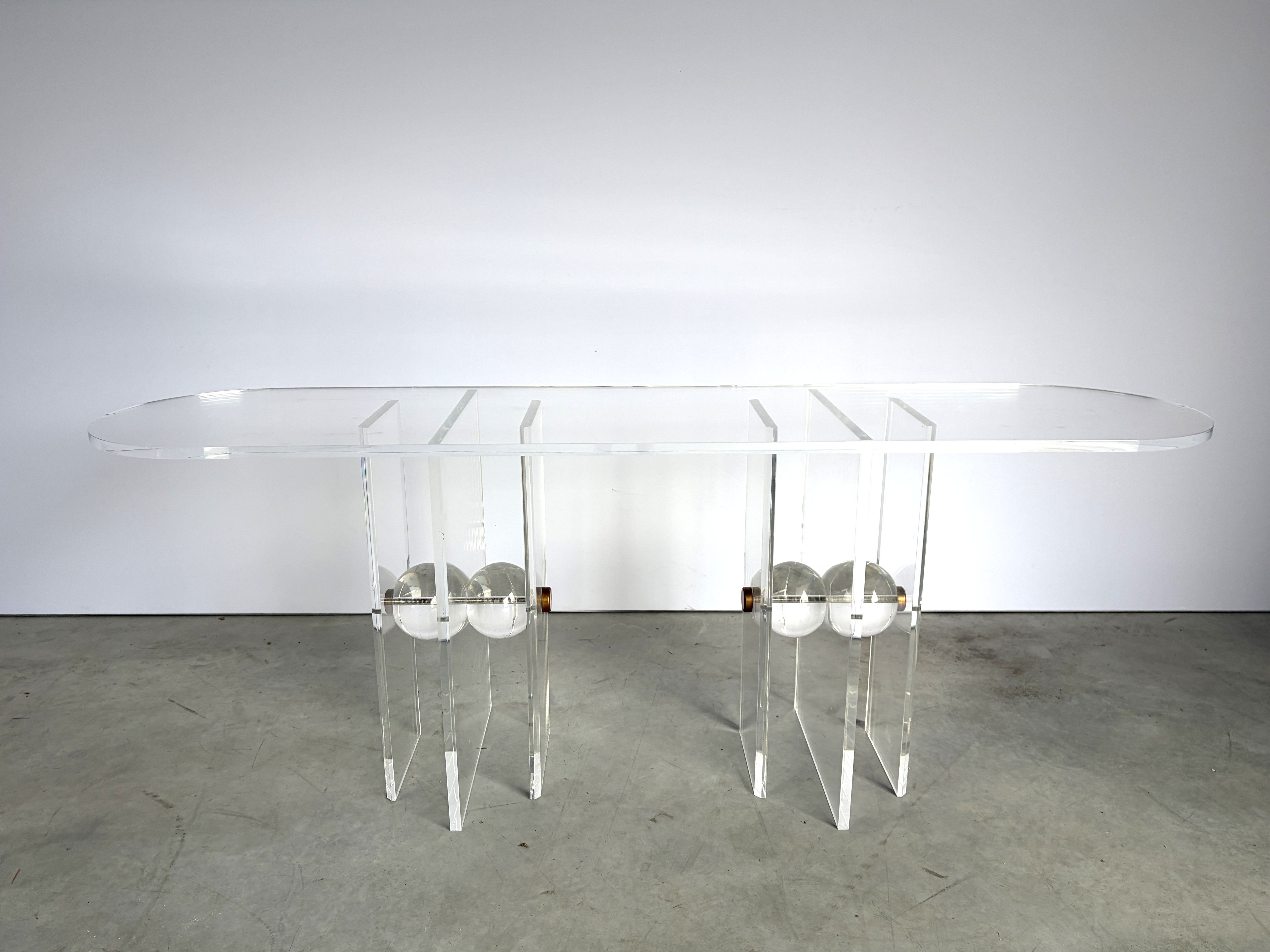 Table console en laiton et lucite, années 1970