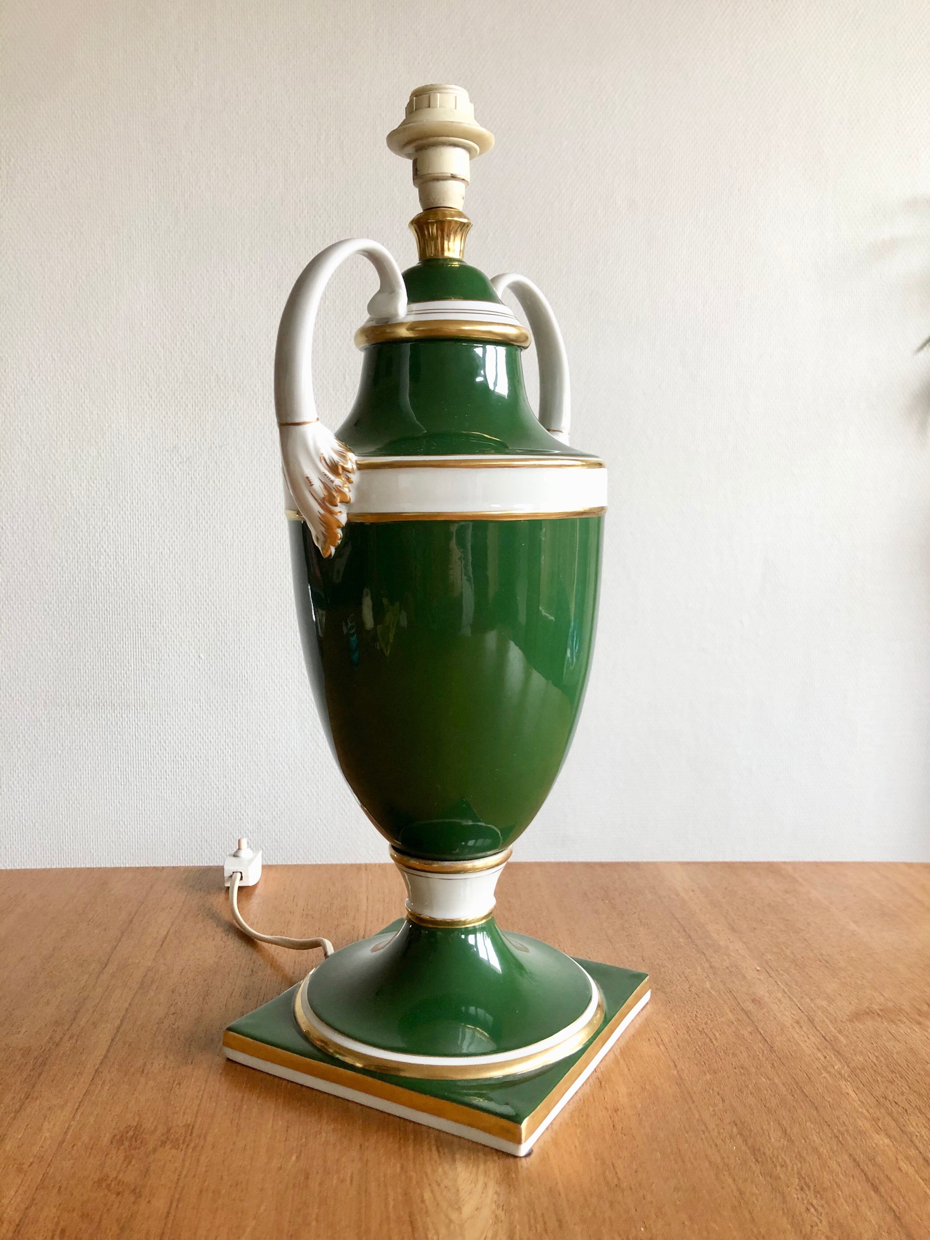 Green and gold ceramic amphora lamp foot