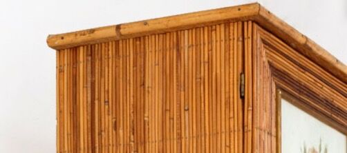 Split bamboo cabinet and engravings under glass 1960