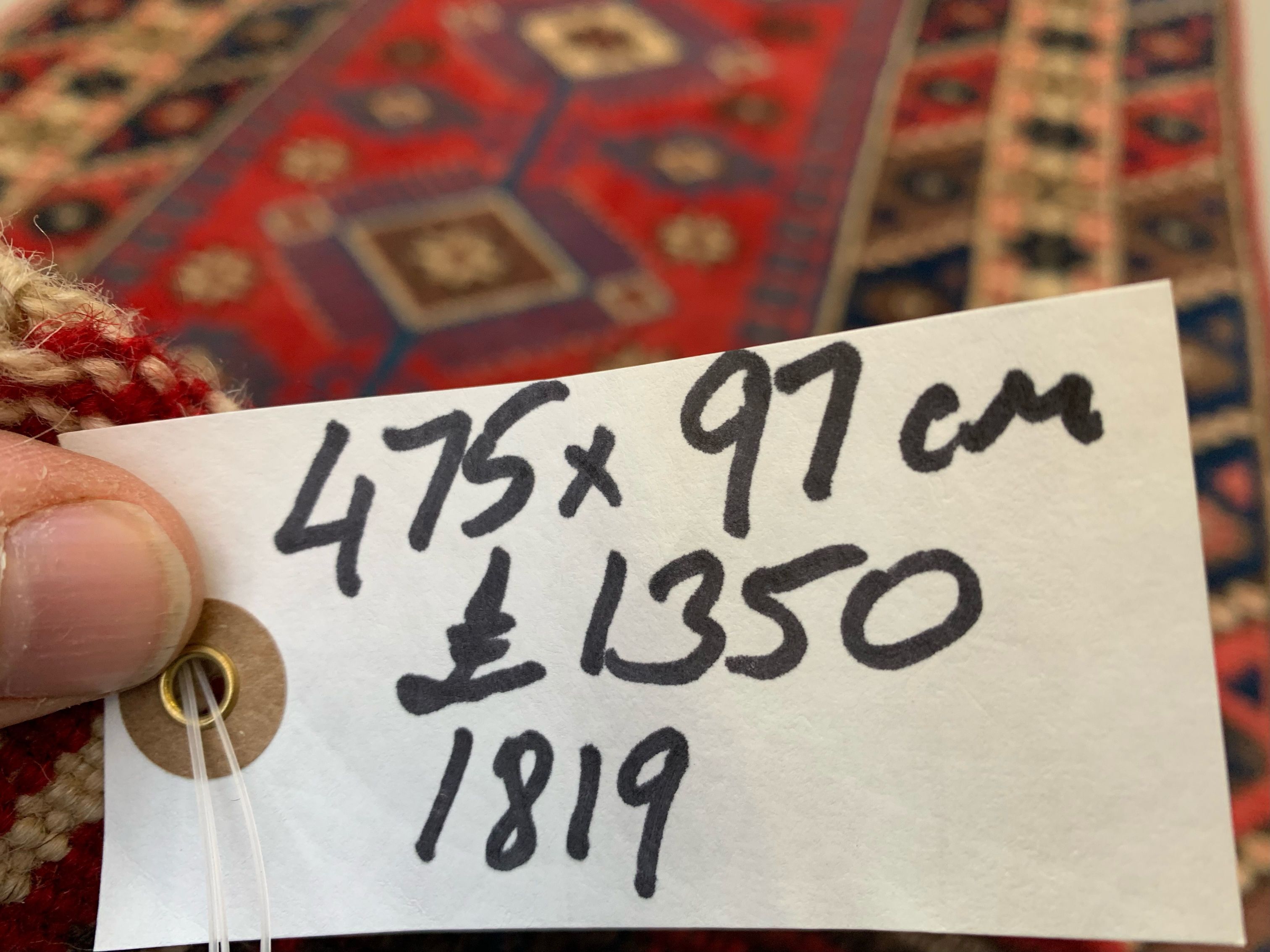 Turkish runner 475x97 cm tribal rug, red, beige, blue, vintage