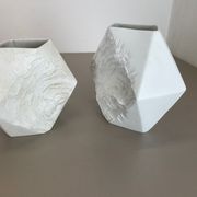 Set of 2 Original OP Art Biscuit Porcelain Vases by AK Kaiser, Germany, 1970s