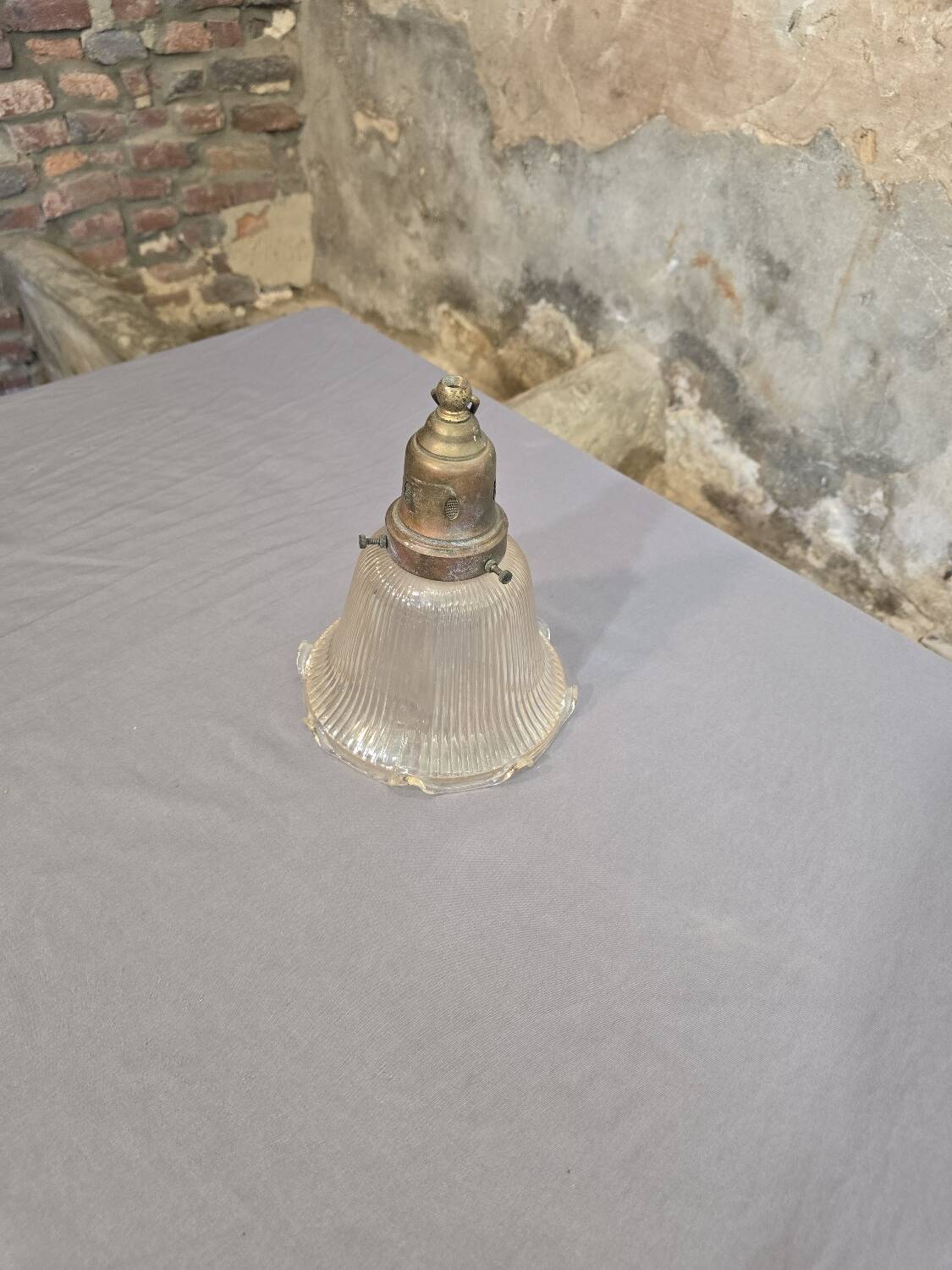 Holophane glass and brass suspension