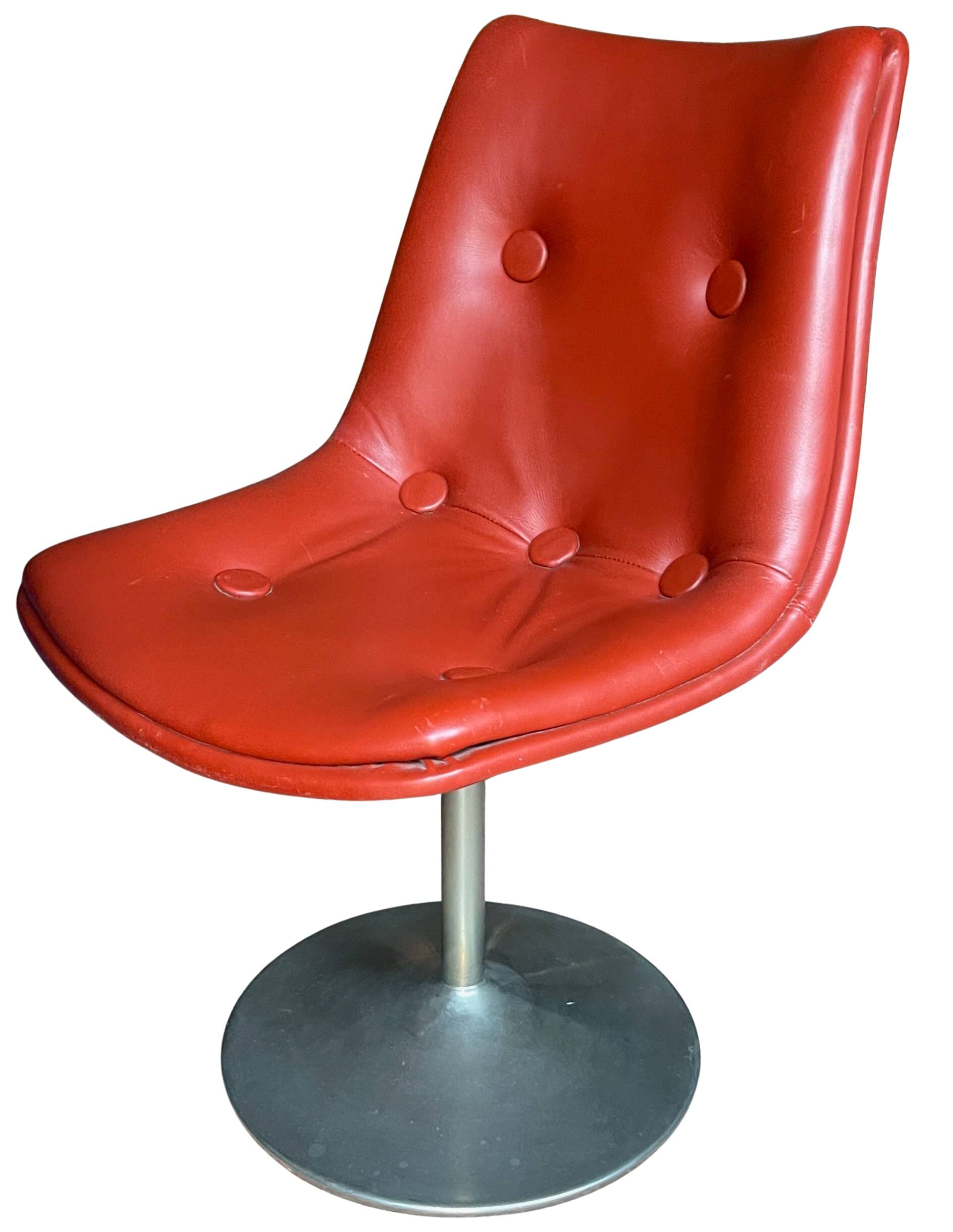 Set of 6 bright red leather tulip chairs