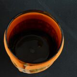 6 amber glasses in rattan and orange felt 1970