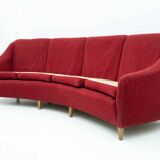 Mid-Century Modern Italian Velvet four Seater Curved Sofa, 1950s