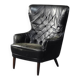Vintage Danish modern wingback chair in black quilted leather, mid-20th century, 1960s.