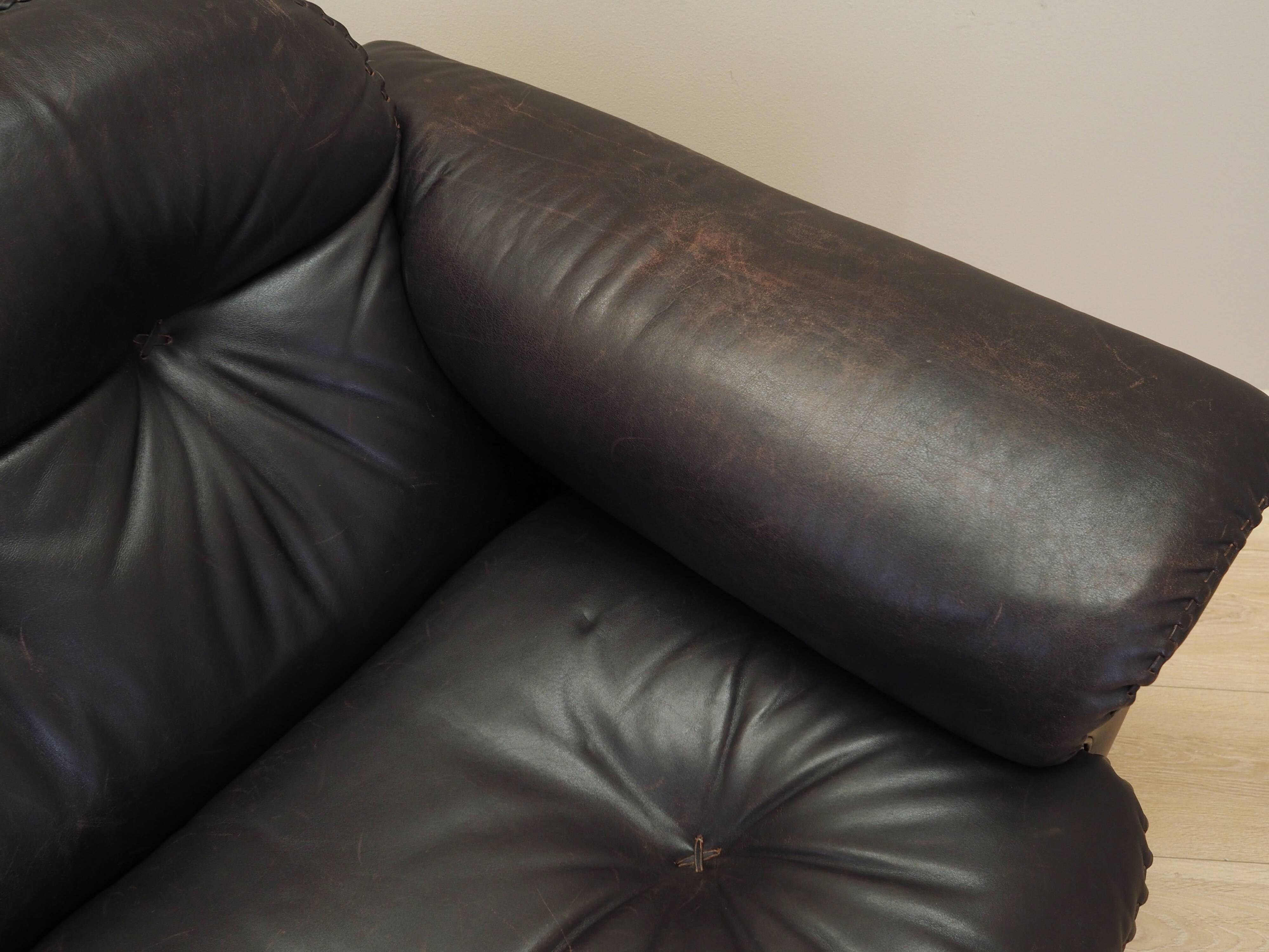 Brown leather sofa, Swiss design, 1970s