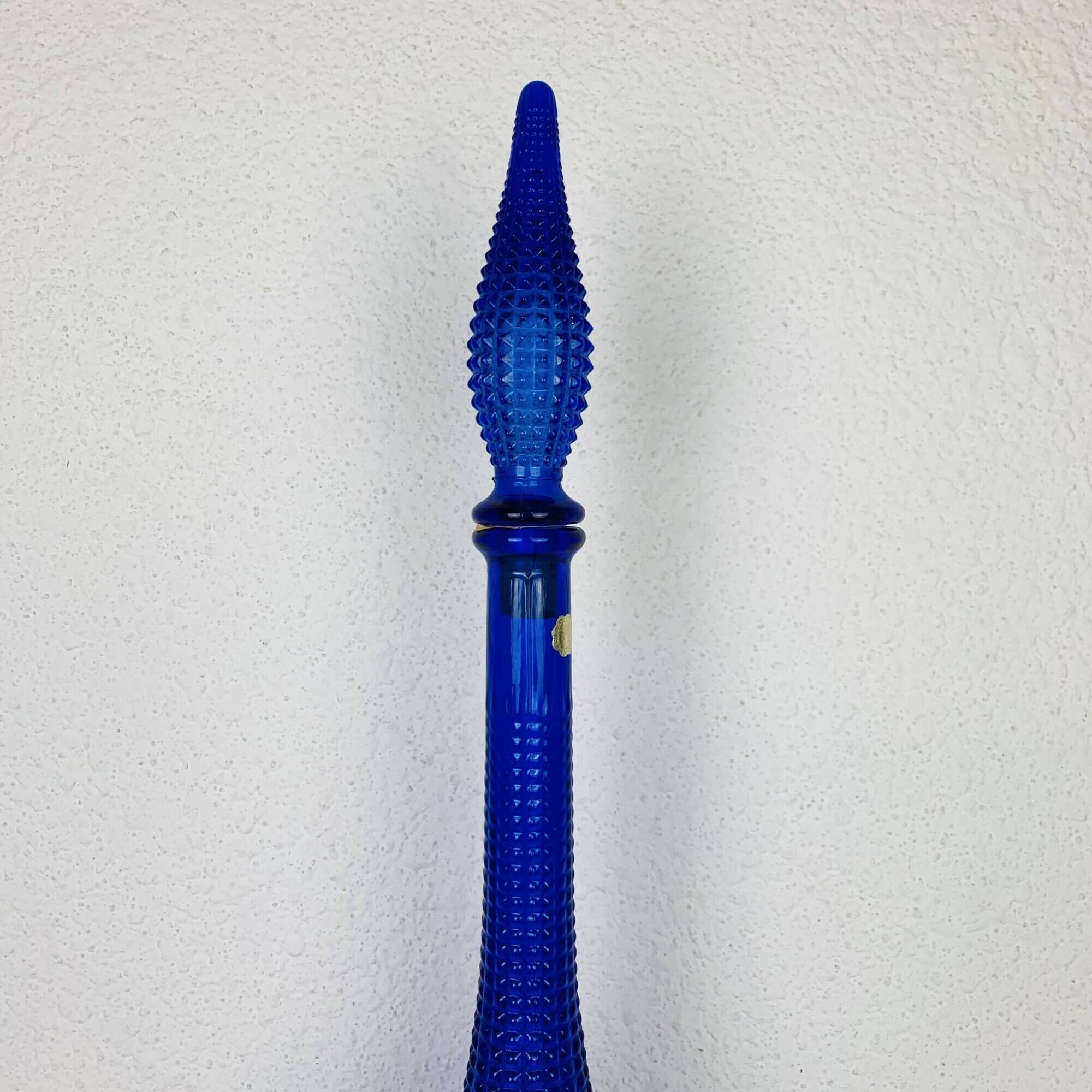 Carafe Empoli Italian bottle blue diamond glass, vintage