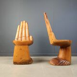Pair of hand shaped teak chairs, 1970s